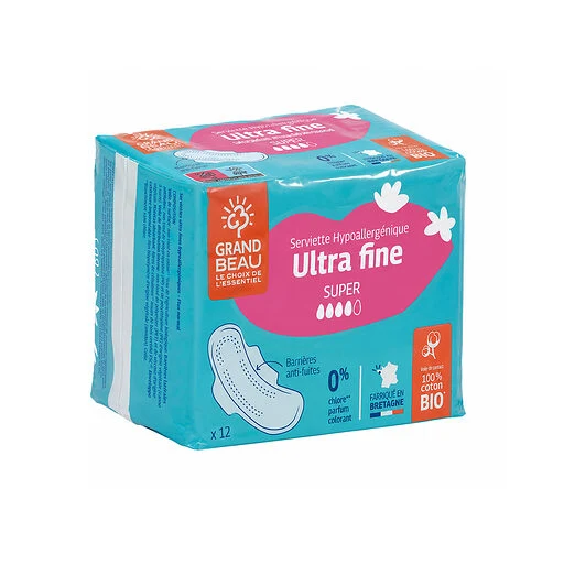 Lot 12 serviettes hygiéniques ultra super - Droguerie écologique